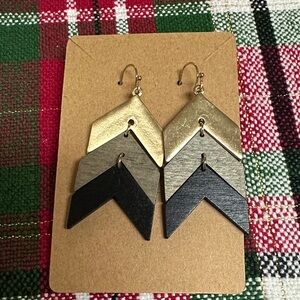 Source Unknown Gold and Black Chevron Earrings